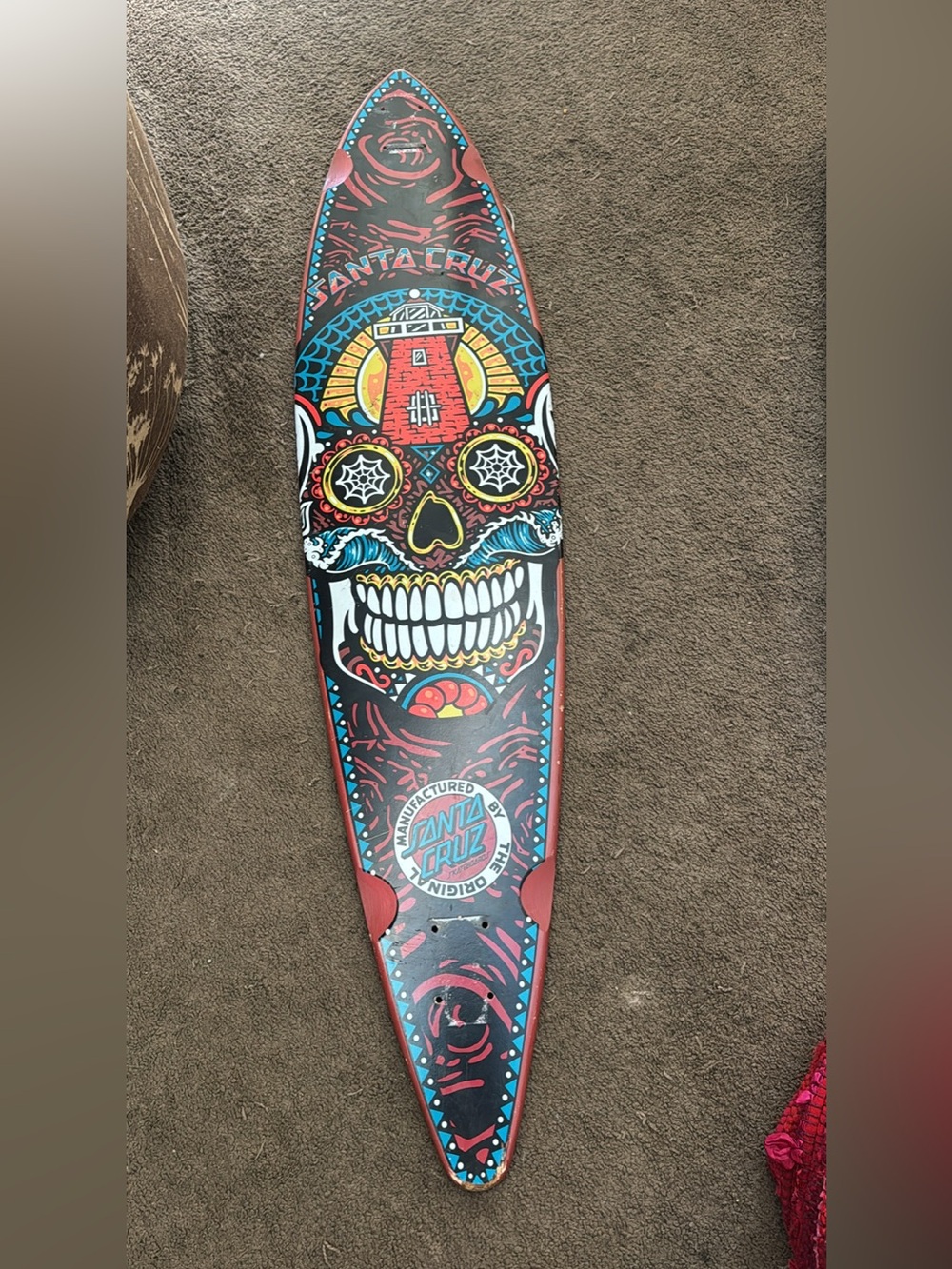Santa Cruz Skateboards Red & Blue Sugar Skull Surfboard Art